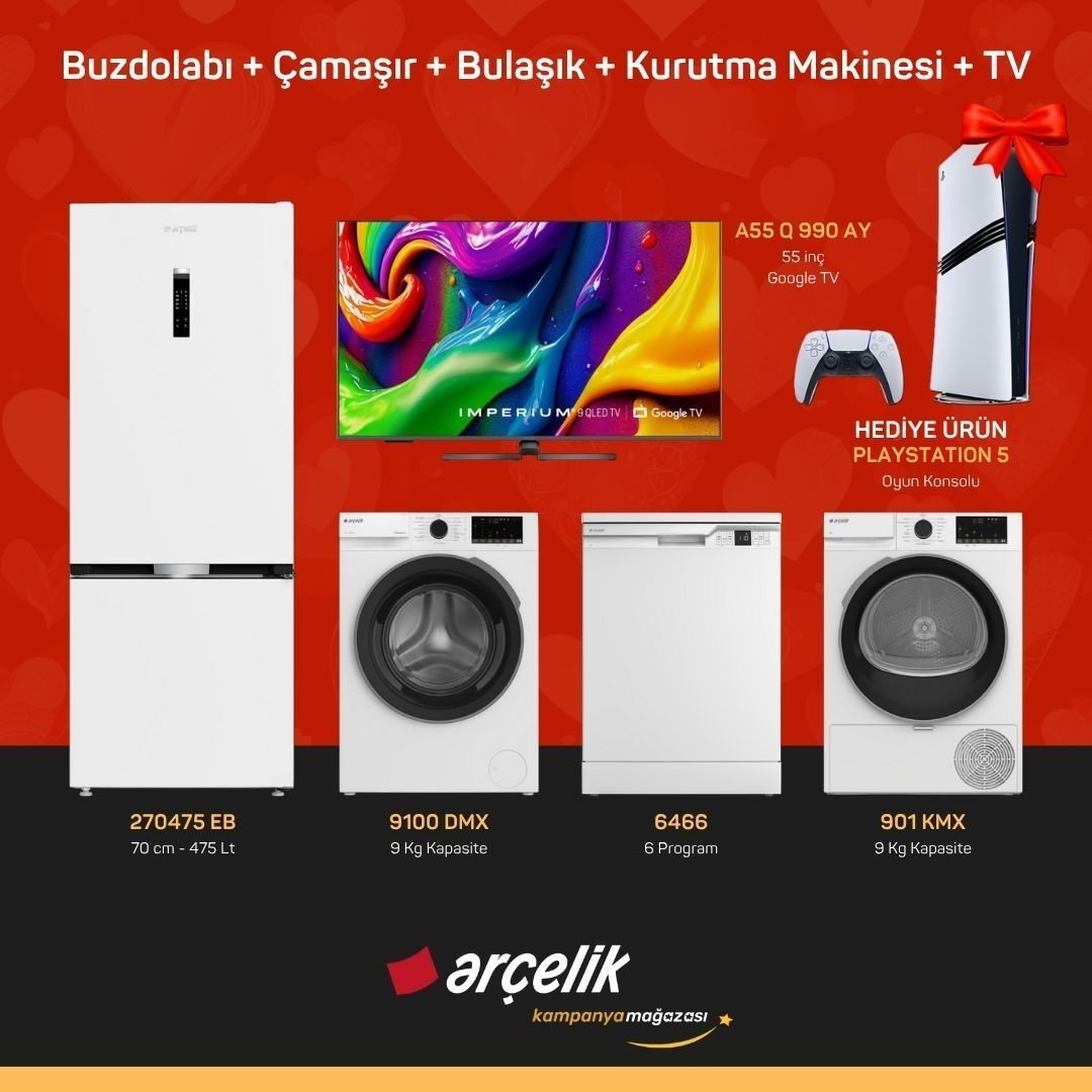 ARÇELİK Playstation Hediyeli Çeyiz Paketleri ( 270475 EB - 9100 DMX - 6466 - 901 KMX - A55 Q 990 AY - PS5 )