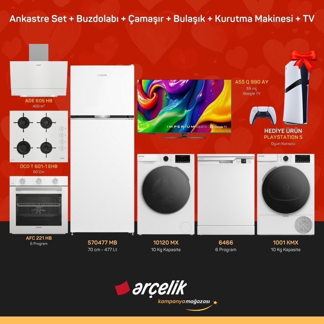 ARÇELİK Playstation Hediyeli Çeyiz Paketleri ( 570477 MB - 10120 MX - 6444 - 1001 KMX - A55 Q 990 AY - ADE 605 HB - AFC 221 HB - OCD T 601-1 EHB - PS5 )