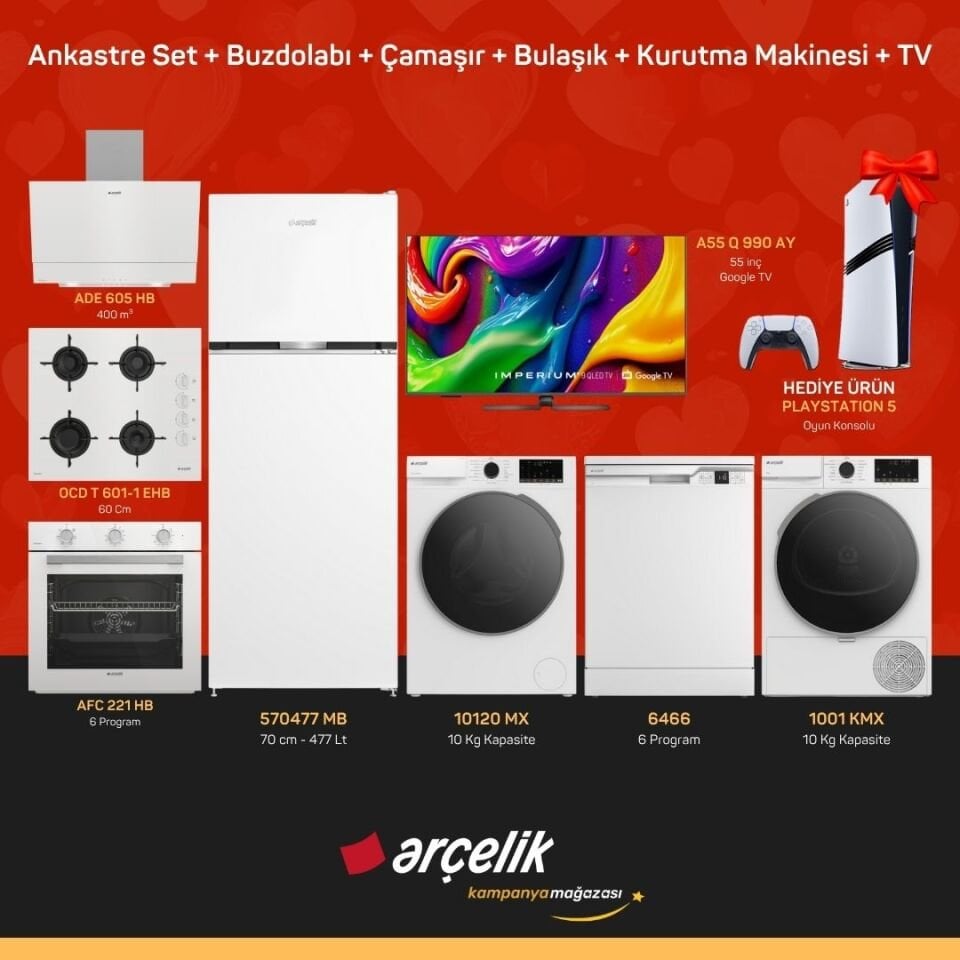 ARÇELİK Playstation Hediyeli Çeyiz Paketleri ( 570477 MB - 10120 MX - 6444 - 1001 KMX - A55 Q 990 AY - ADE 605 HB - AFC 221 HB - OCD T 601-1 EHB - PS5 )