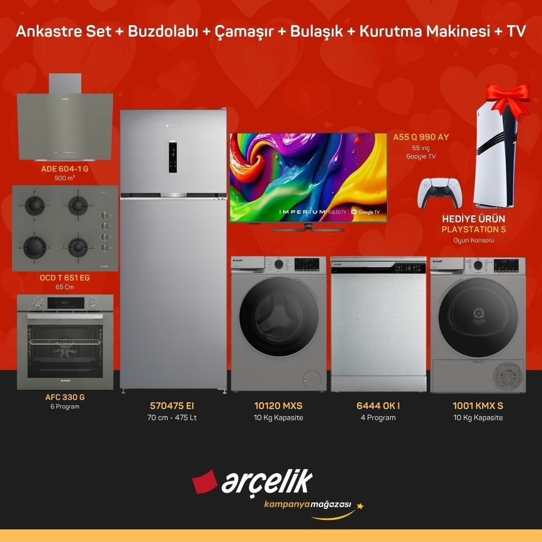 ARÇELİK Playstation Hediyeli Çeyiz Paketleri ( 570475 EI - 10120 MXS - 6444 OK I - 1001 KMX S - A55 Q 990 AY - ADE 604-1 G - AFC 330 G - OCD T 651 EG - PS5 )