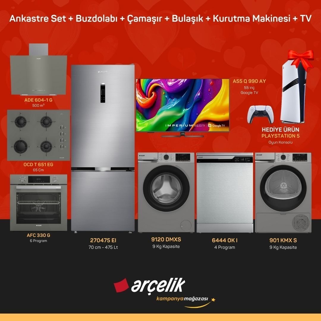 ARÇELİK Playstation Hediyeli Çeyiz Paketleri ( 270475 EI - 9120 DMXS - 6444 OK I - 901 KMX S - A55 Q 990 AY - ADE 604-1 G - AFC 330 G - OCD T 651 EG - PS5 )