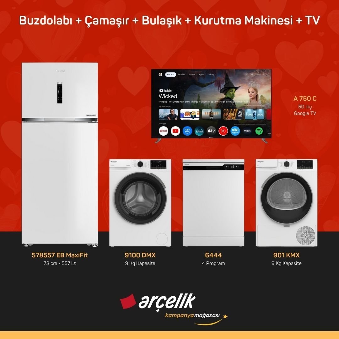 ARÇELİK 5'li Çeyiz Paketi ( 578557 EB MaxiFit - 9100 DMX - 6444 - 901 KMX - A 750 C )