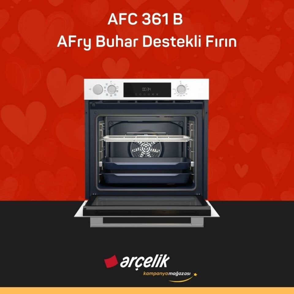 ARÇELİK AFC 361 B Fibona Serisi Ankastre Multifonksiyon Fırın AFry Buhar Destekli Fırın