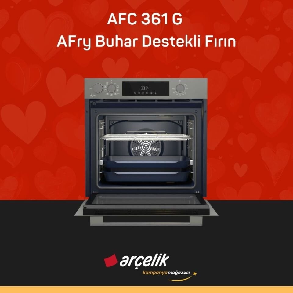 ARÇELİK AFC 361 G Fibona Serisi Ankastre Multifonksiyon Fırın AFry Buhar Destekli Fırın