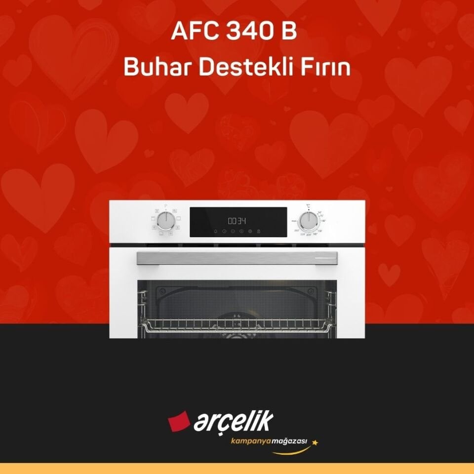 ARÇELİK AFC 340 B Fibona Serisi Ankastre Multifonksiyon Fırın Buhar Destekli Fırın