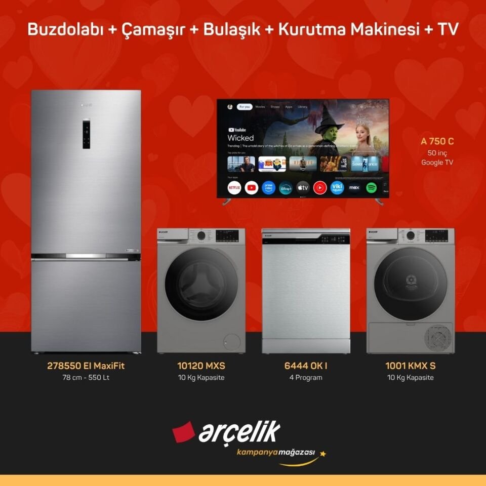 ARÇELİK 5'li Çeyiz Paketi ( 278550 EI MaxiFit - 10120 MXS - 6444 OK I - 1001 KMX S - A 750 C )