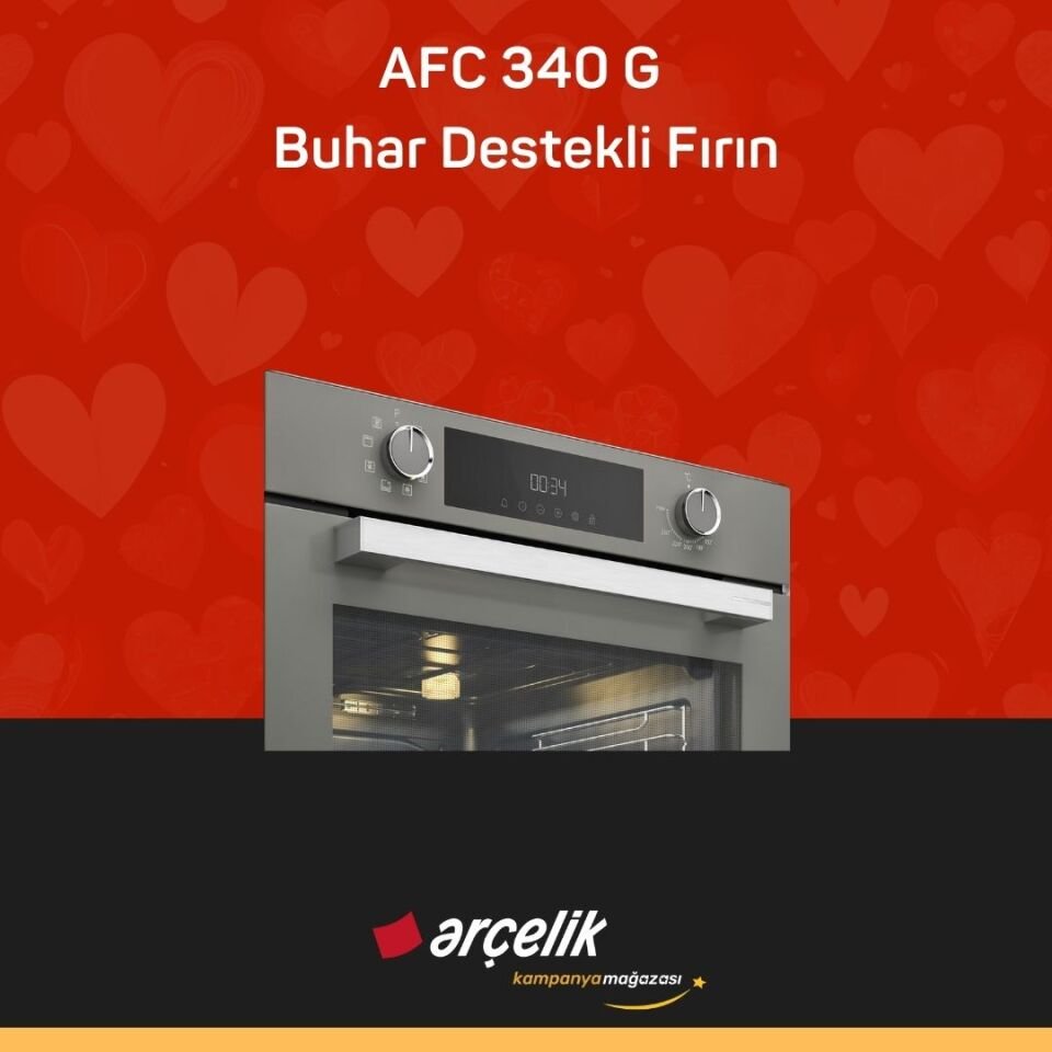 ARÇELİK AFC 340 G Fibona Serisi Ankastre Multifonksiyon Fırın Buhar Destekli Fırın