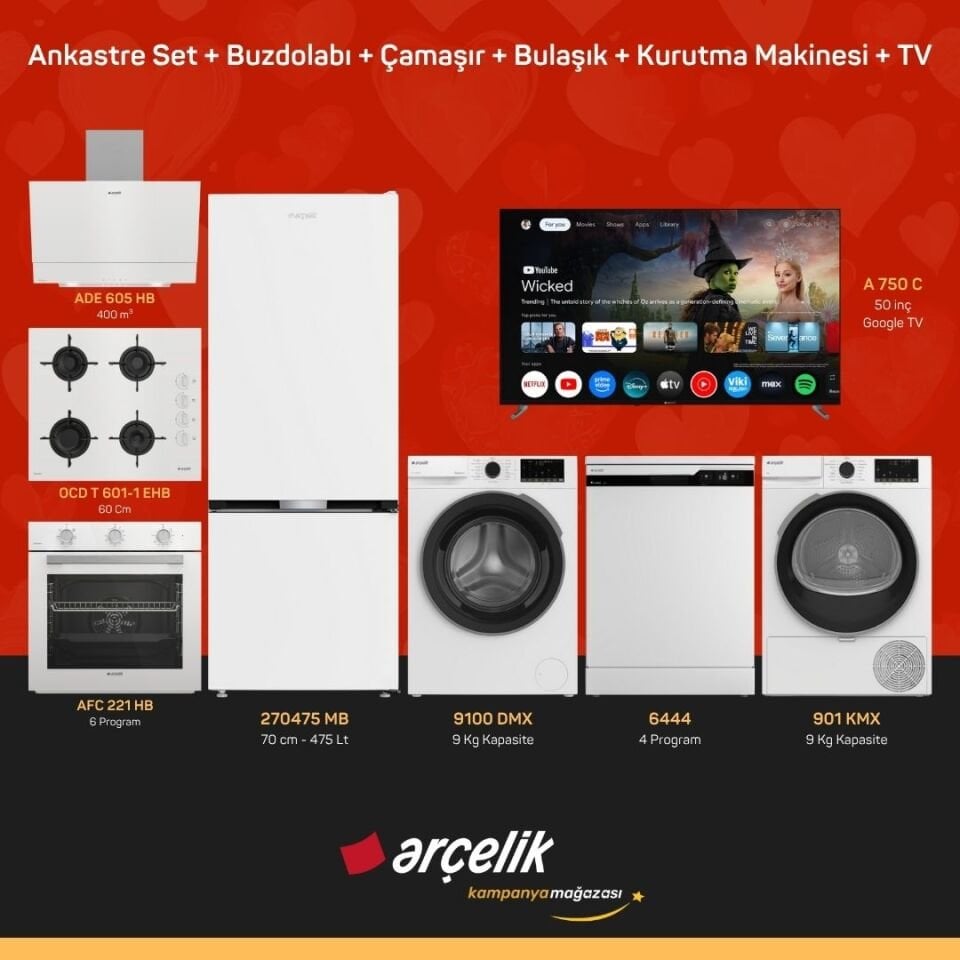 ARÇELİK 8'li Çeyiz Paketi ( 270475 MB - 9100 DMX - 6444 - 901 KMX - A 750 C - ADE 605 HB - AFC 221 HB - OCD T 601-1 EHB )