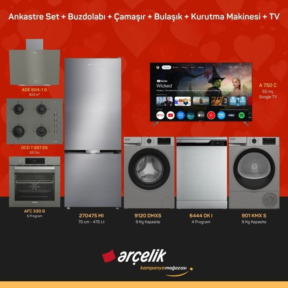 ARÇELİK 8'li Çeyiz Paketi ( 270475 MI - 9120 DMXS - 6444 OK I - 901 KMX S - A 750 C - ADE 604-1 G - AFC 330 G - OCD T 651 EG )