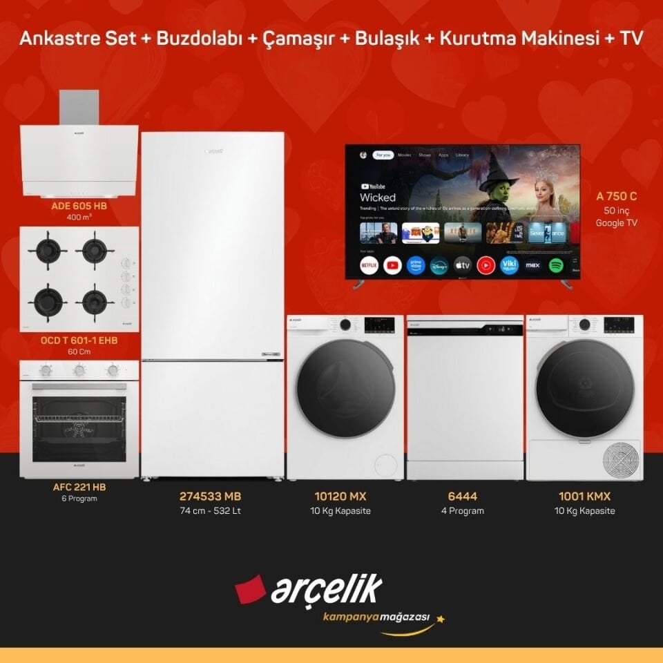 ARÇELİK 8'li Çeyiz Paketi ( 274533 MB - 10120 MX - 6444 - 1001 KMX - A 750 C - ADE 605 HB - AFC 221 HB - OCD T 601-1 EHB )