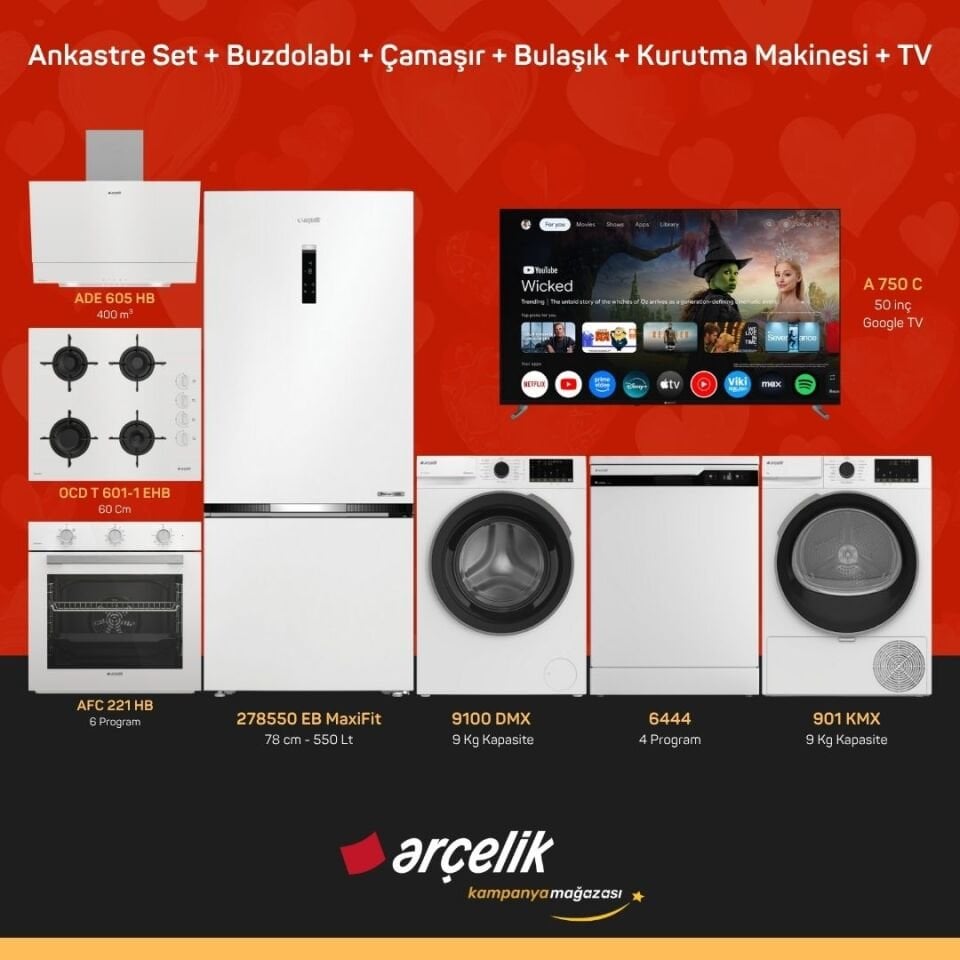 ARÇELİK 8'li Çeyiz Paketi ( 278550 EB MaxiFit - 9100 DMX - 6444 - 901 KMX - A 750 C - ADE 605 HB - AFC 221 HB - OCD T 601-1 EHB )