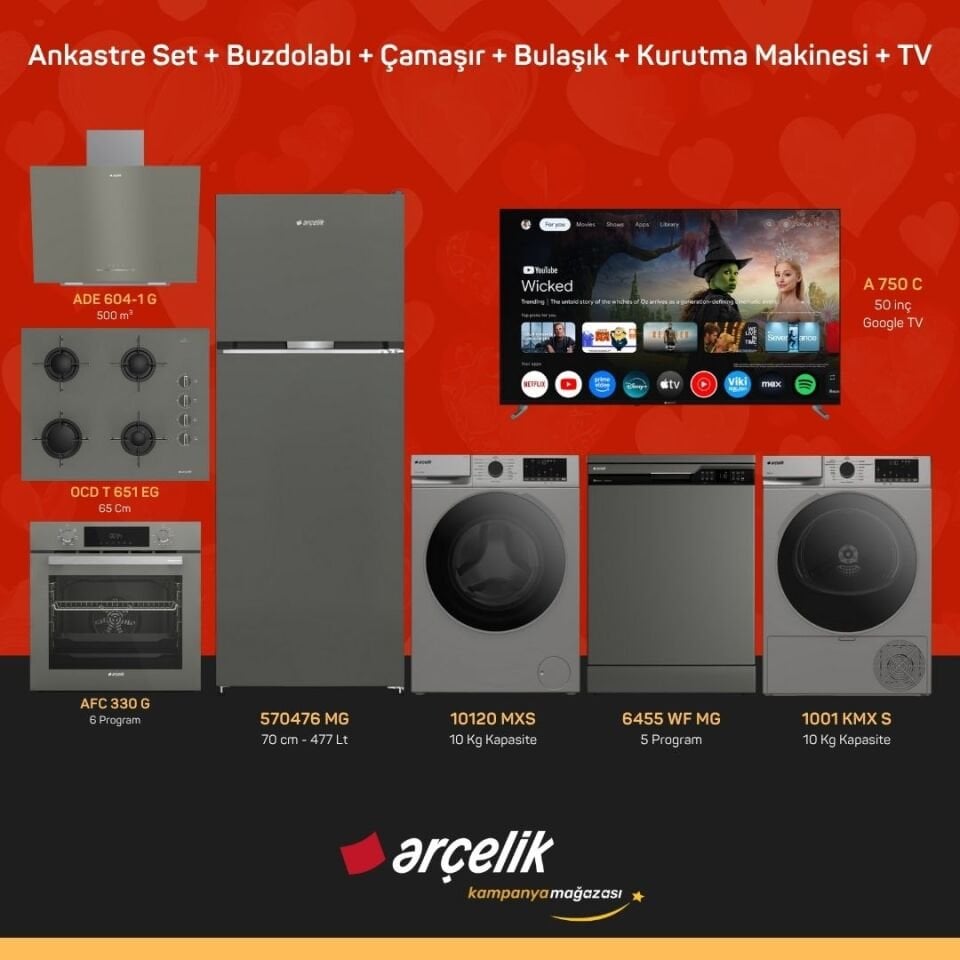 ARÇELİK 8'li Çeyiz Paketi ( 570476 MG - 10120 MXS - 6455 WF MG - 1001 KMX S - A 750 C - ADE 604-1 G - AFC 330 G - OCD T 651 EG )