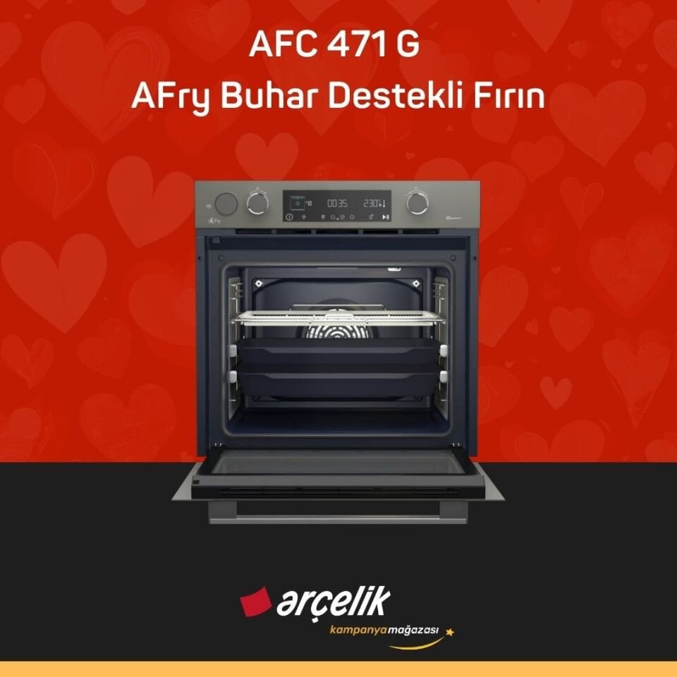 ARÇELİK AFC 471 G Fibona Serisi Ankastre Multifonksiyon Fırın AFry Buhar Destekli Fırın