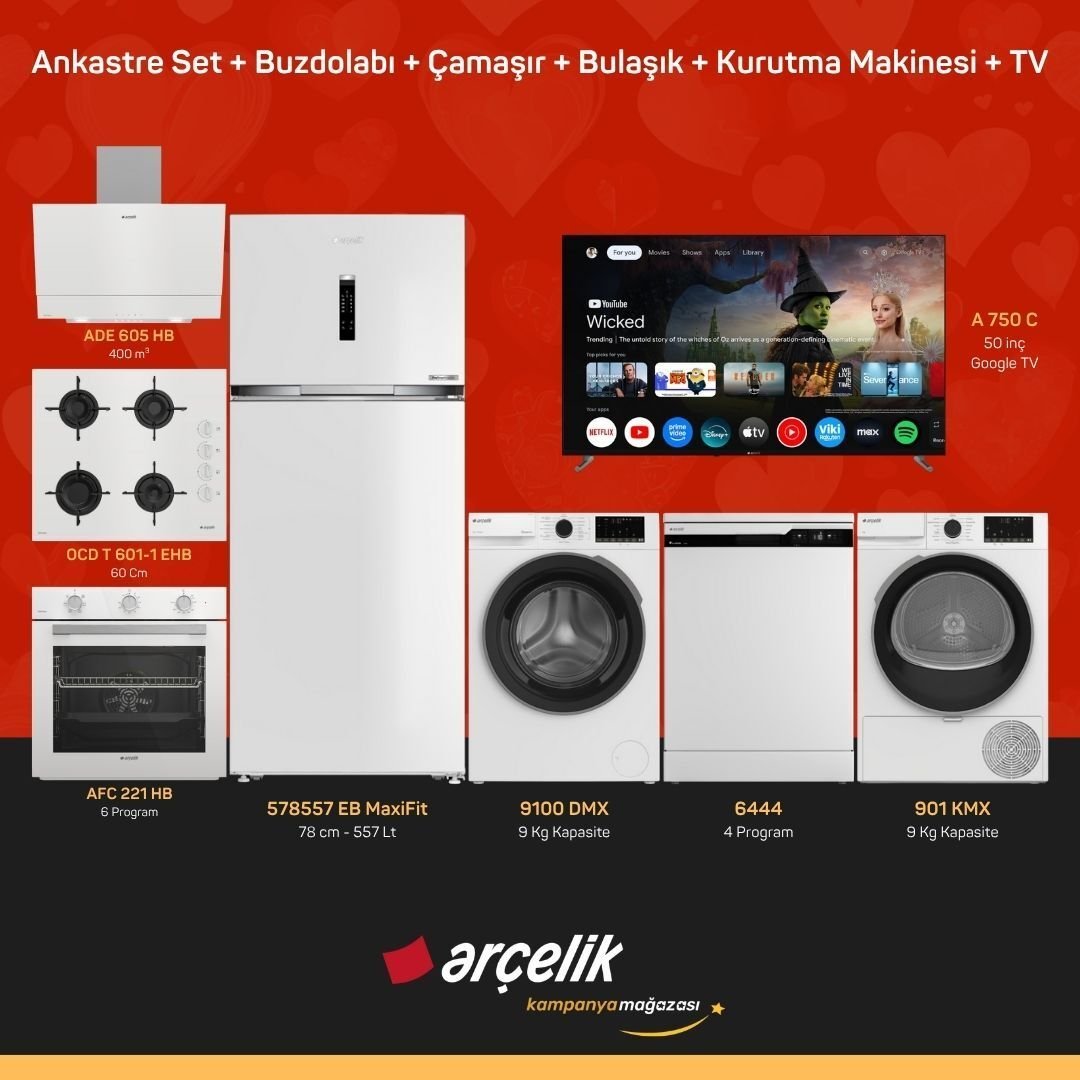 ARÇELİK 8'li Çeyiz Paketi ( 578557 EB MaxiFit - 9100 DMX - 6444 - 901 KMX - A 750 C - ADE 605 HB - AFC 221 HB - OCD T 601-1 EHB )