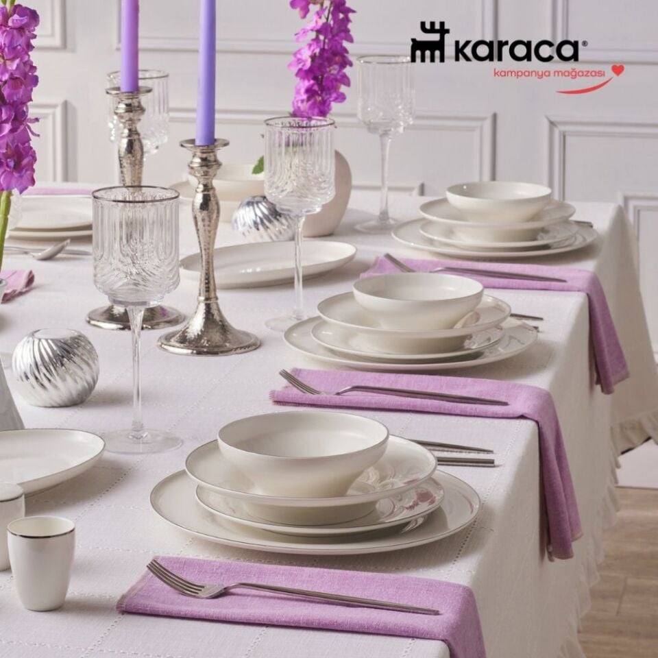 Karaca Elegance Bone Alba 53 Parça 12 Kişilik Yemek Takımı Platin