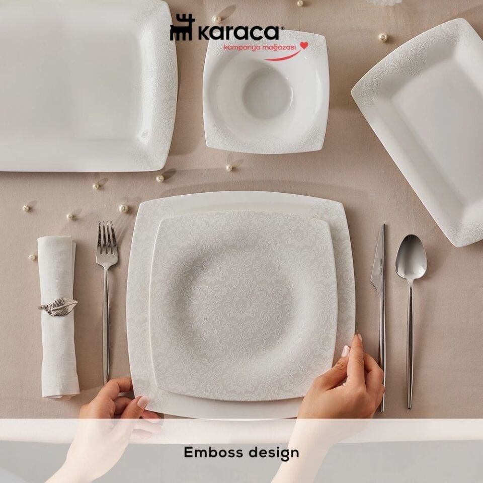 Karaca Fine Pearl Helen 58 Parça 12 Kişilik İnci Kare Yemek Takımı