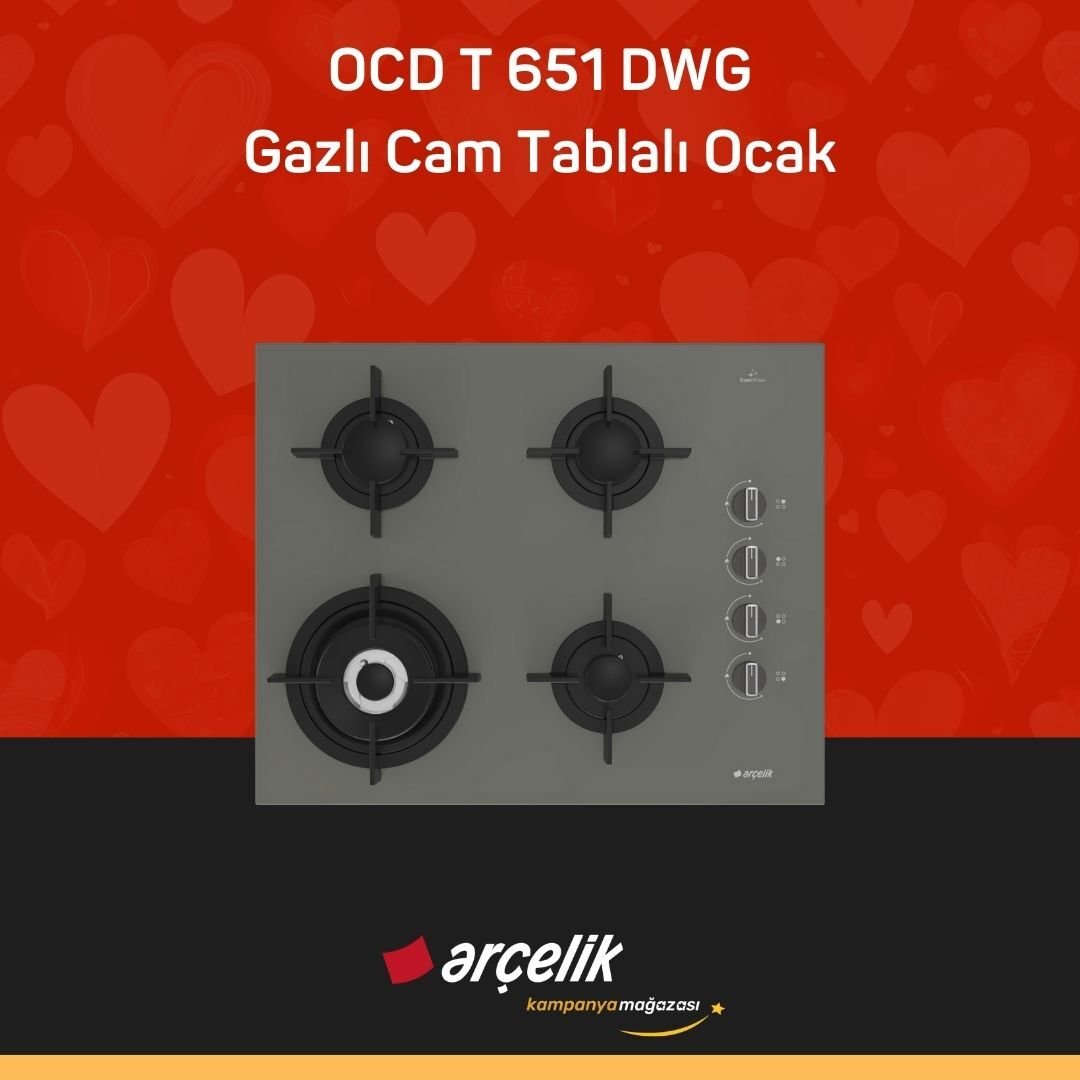 ARÇELİK OCD T 651 DWG Fibona Serisi Gazlı Cam Tablalı Ocak