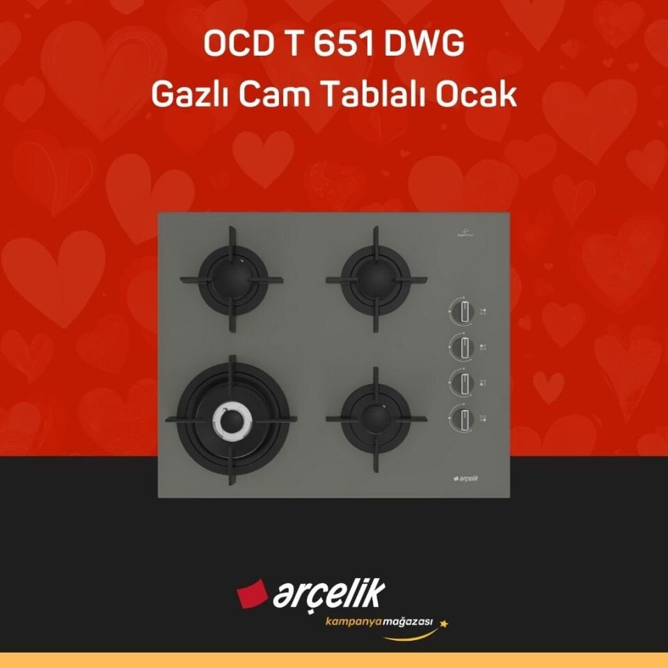 ARÇELİK OCD T 651 DWG Fibona Serisi Gazlı Cam Tablalı Ocak