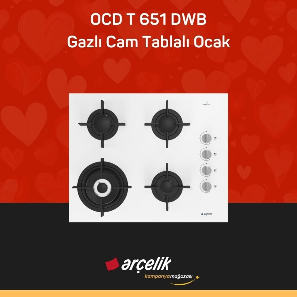 ARÇELİK OCD T 651 DWB Fibona Serisi Gazlı Cam Tablalı Ocak