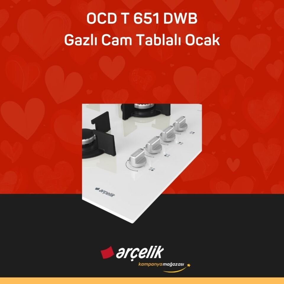 ARÇELİK OCD T 651 DWB Fibona Serisi Gazlı Cam Tablalı Ocak