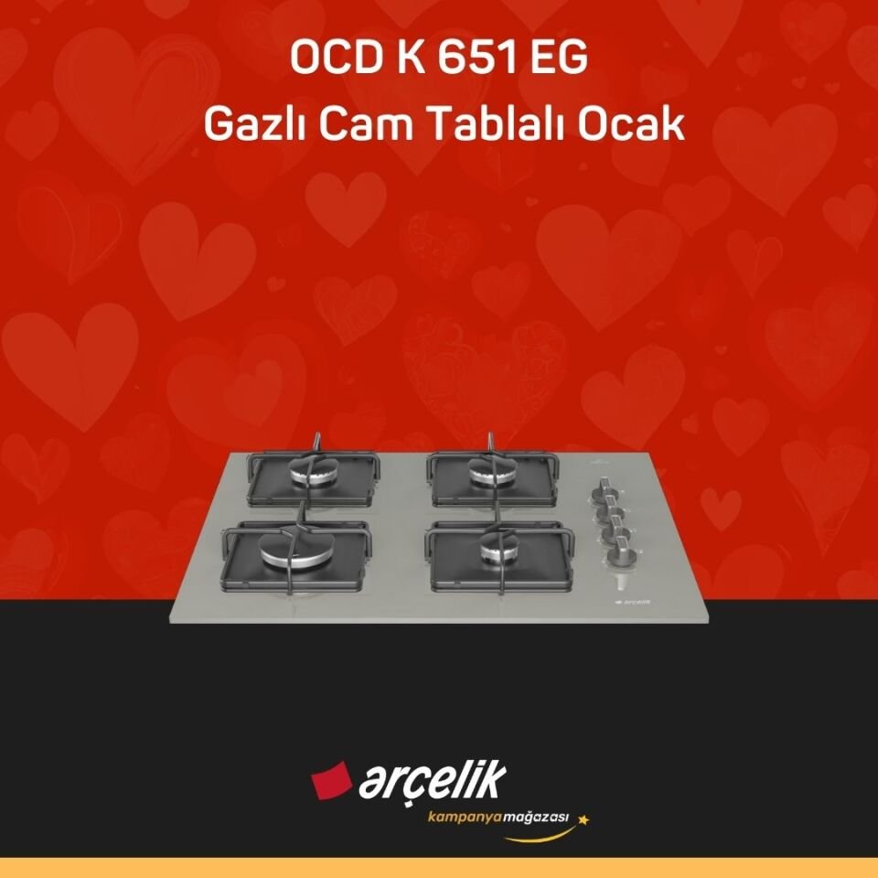 ARÇELİK OCD K 651 EG Gazlı Cam Tablalı Ocak