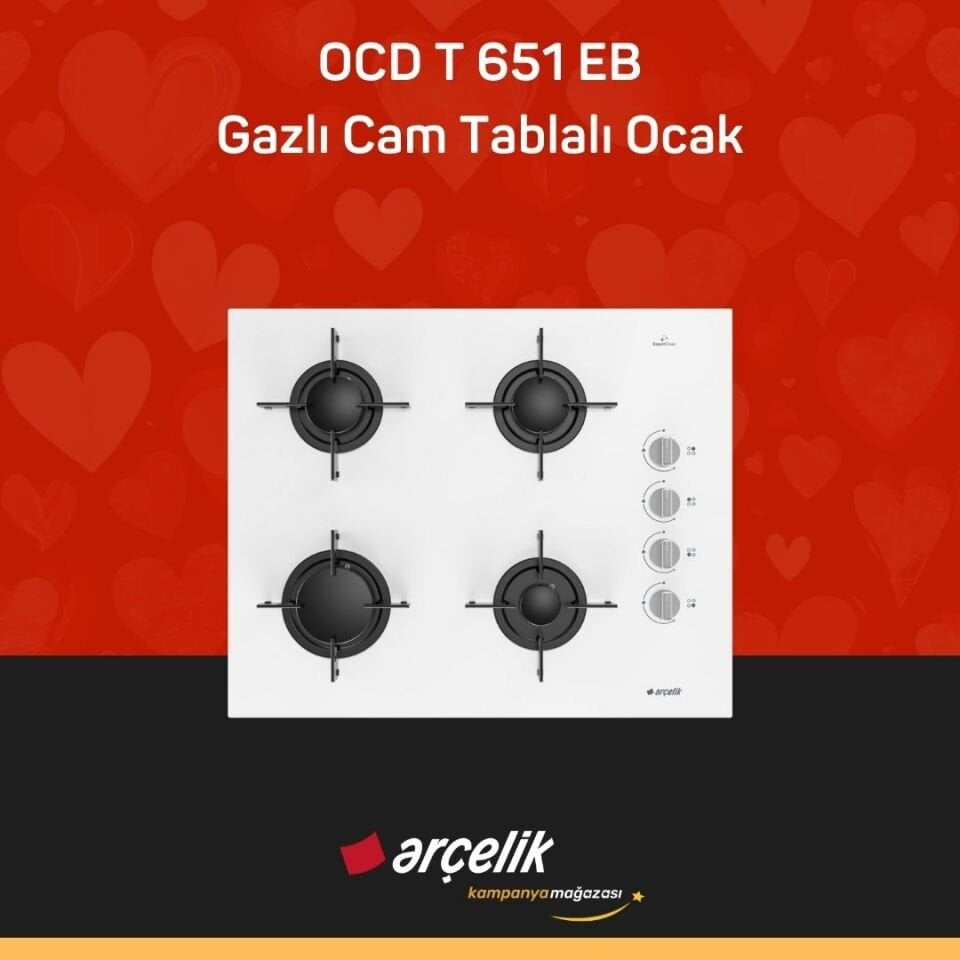 ARÇELİK OCD T 651 EB Fibona Serisi Gazlı Cam Tablalı Ocak