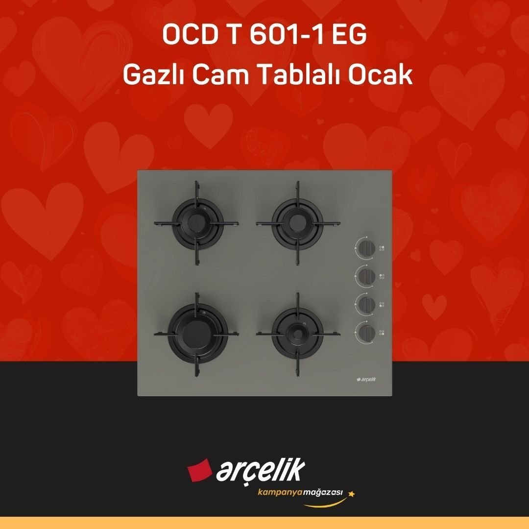 ARÇELİK OCD T 601-1 EG Gazlı Cam Tablalı Ocak