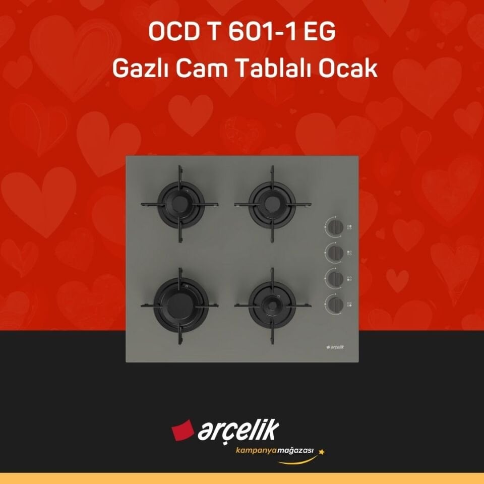 ARÇELİK OCD T 601-1 EG Gazlı Cam Tablalı Ocak