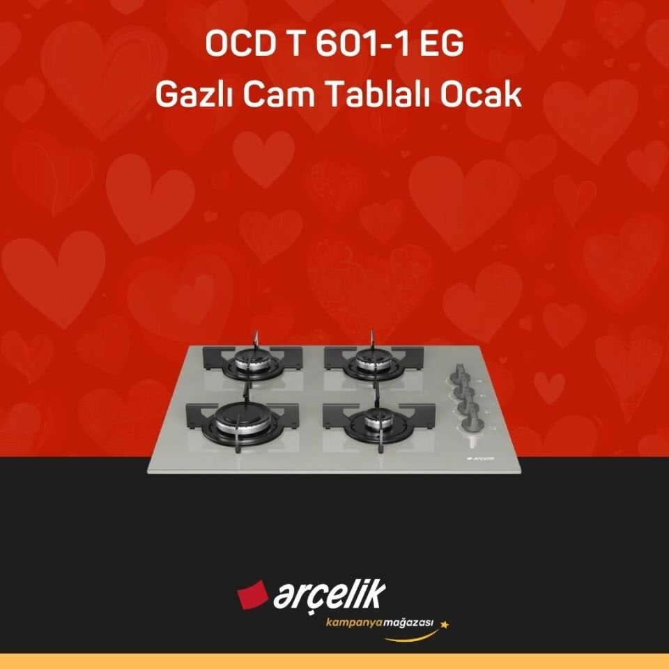 ARÇELİK OCD T 601-1 EG Gazlı Cam Tablalı Ocak