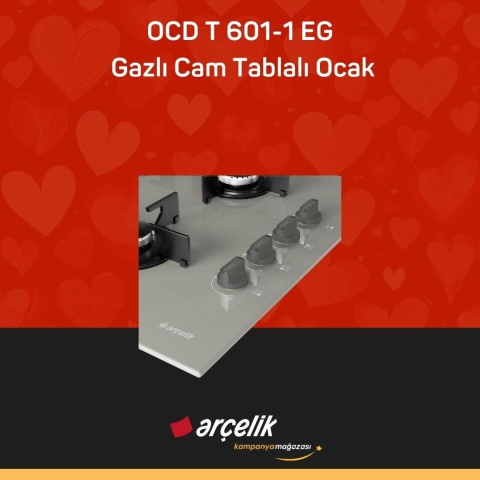 ARÇELİK OCD T 601-1 EG Gazlı Cam Tablalı Ocak