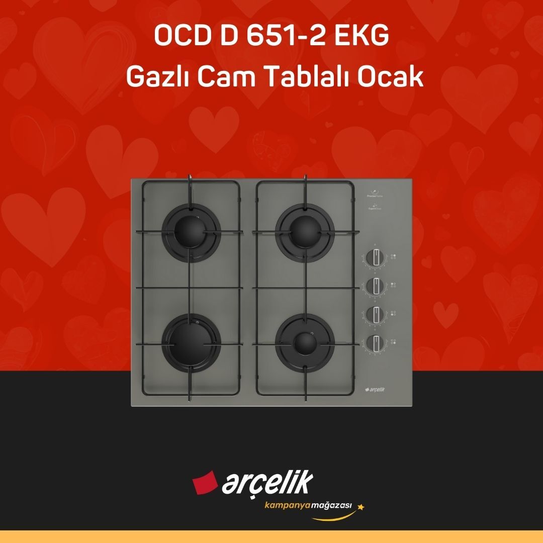 ARÇELİK OCD D 651-2 EKG Gazlı Cam Tablalı Ocak
