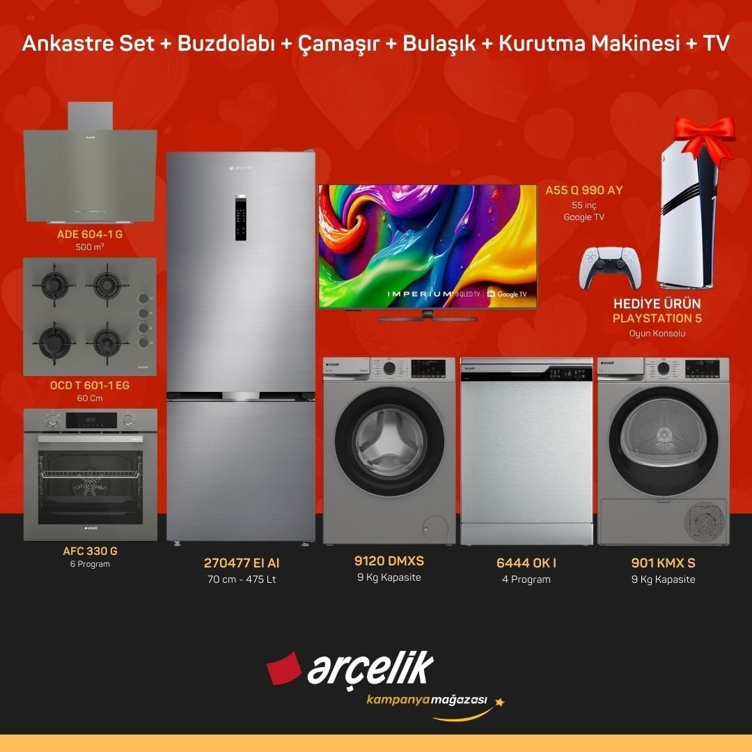 ARÇELİK Playstation Hediyeli Çeyiz Paketleri ( 270477 EI AI - 9120 DMXS - 6444 OK I - 901 KMX S - A55 Q 990 AY - ADE 604-1 G - AFC 330 G - OCD T 601-1 EG - PS5 )