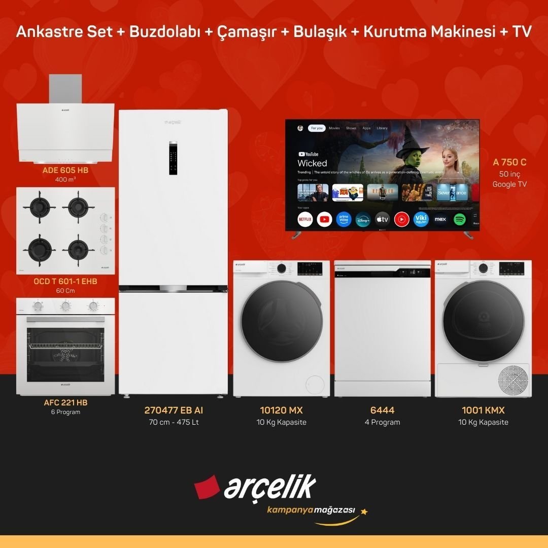 ARÇELİK 8'li Çeyiz Paketi ( 270477 EB AI - 10120 MX - 6444 - 1001 KMX - A 750 C - ADE 605 HB - AFC 221 HB - OCD T 601-1 EHB )