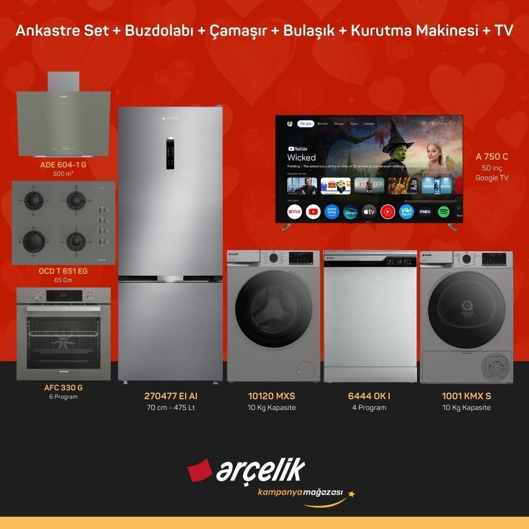 ARÇELİK 8'li Çeyiz Paketi ( 270477 EI AI - 10120 MXS - 6444 OK I - 1001 KMX S - A 750 C - ADE 604-1 G - AFC 330 G - OCD T 651 EG )