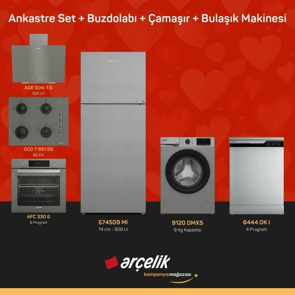 ARÇELİK 6'lı Çeyiz Paketi ( 574509 MI - 9120 DMXS - 6444 OK I - ADE 604-1 G - AFC 330 G - OCD T 651 EG )