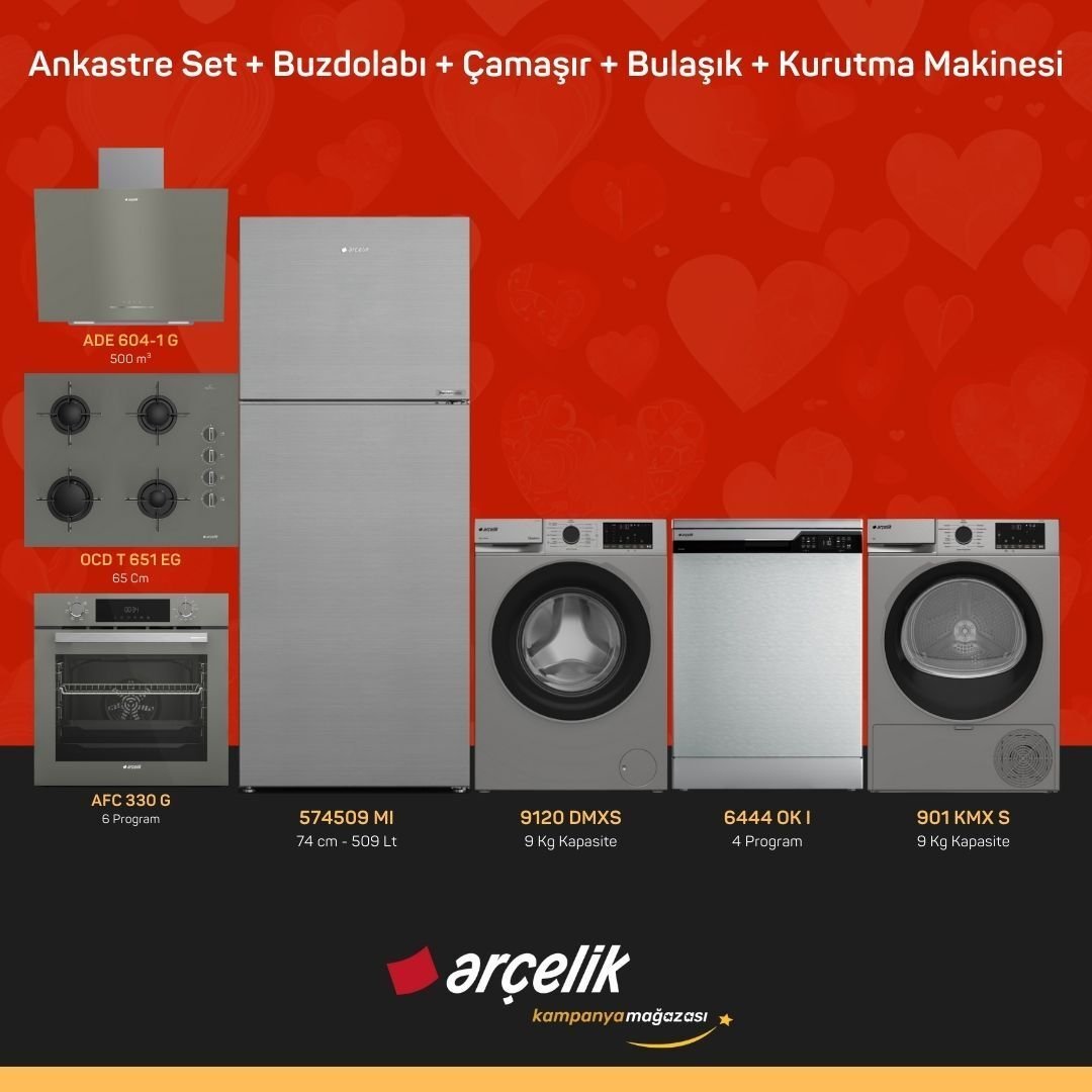 ARÇELİK 7'li Çeyiz Paketi ( 574509 MI - 9120 DMXS - 6444 OK I - 901 KMX S - ADE 604-1 G - AFC 330 G - OCD T 651 EG )