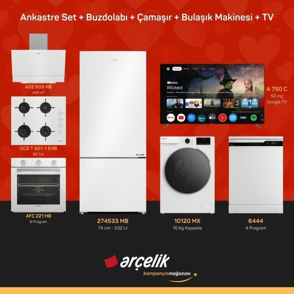 ARÇELİK 7'li Çeyiz Paketi ( 274533 MB - 10120 MX - 6444 - A 750 C - ADE 605 HB - AFC 221 HB - OCD T 601-1 EHB )