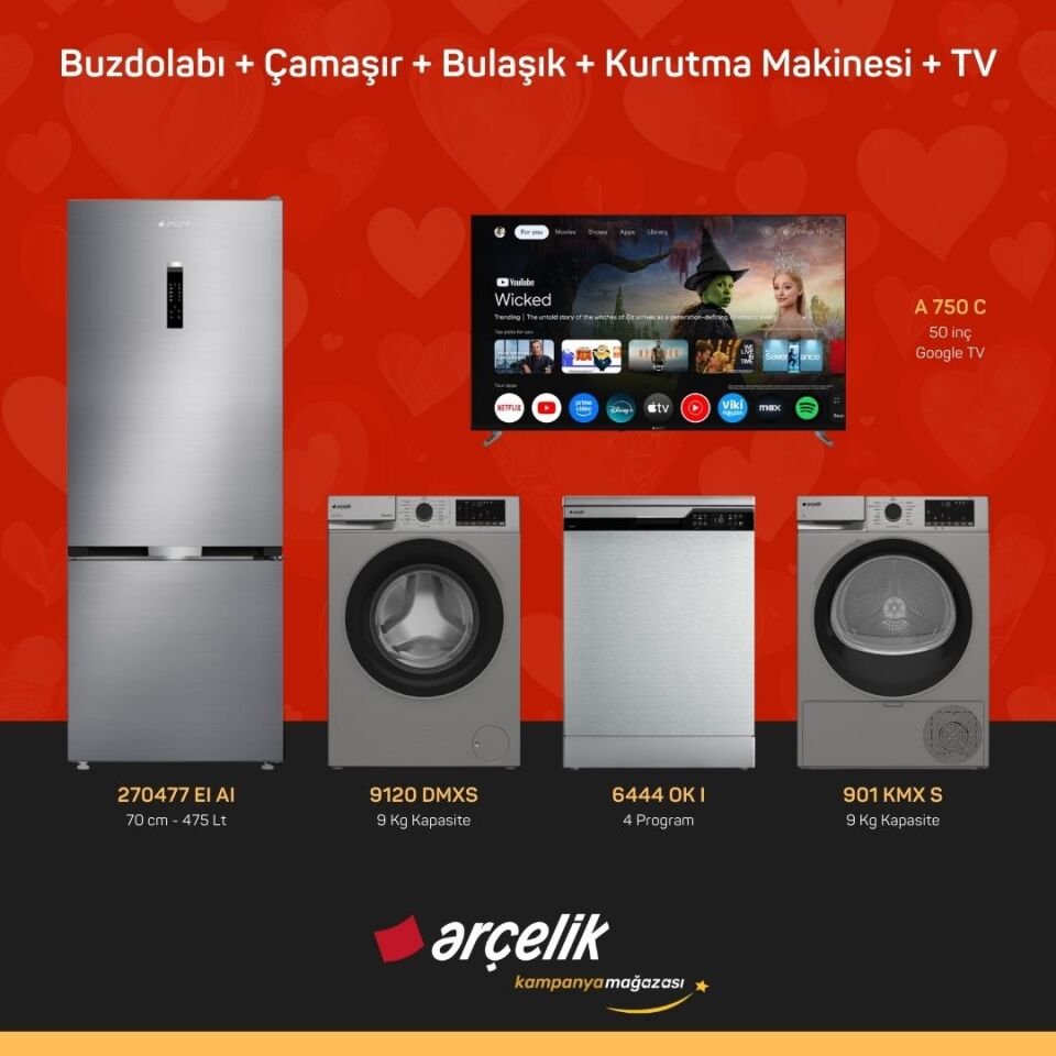 ARÇELİK 5'li Çeyiz Paketi ( 270477 EI AI - 9120 DMXS - 6444 OK I - 901 KMX S - A 750 C )