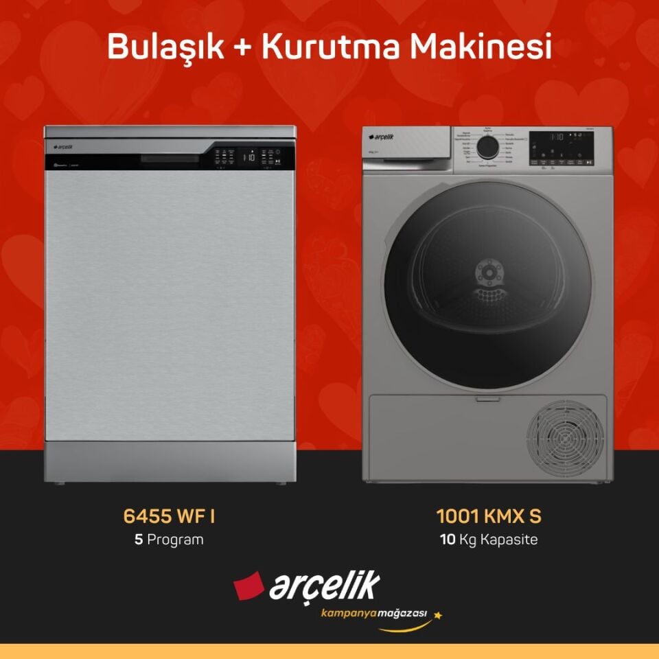 ARÇELİK 6455 WF I Bulaşık Makinesi - 1001 KMX S Kurutma Makinesi