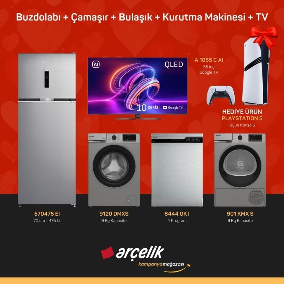 ARÇELİK Playstation Hediyeli Çeyiz Paketleri ( 570475 EI - 9120 DMXS - 6444 OK I - 901 KMX S - A 1055 C AI - PS5 )