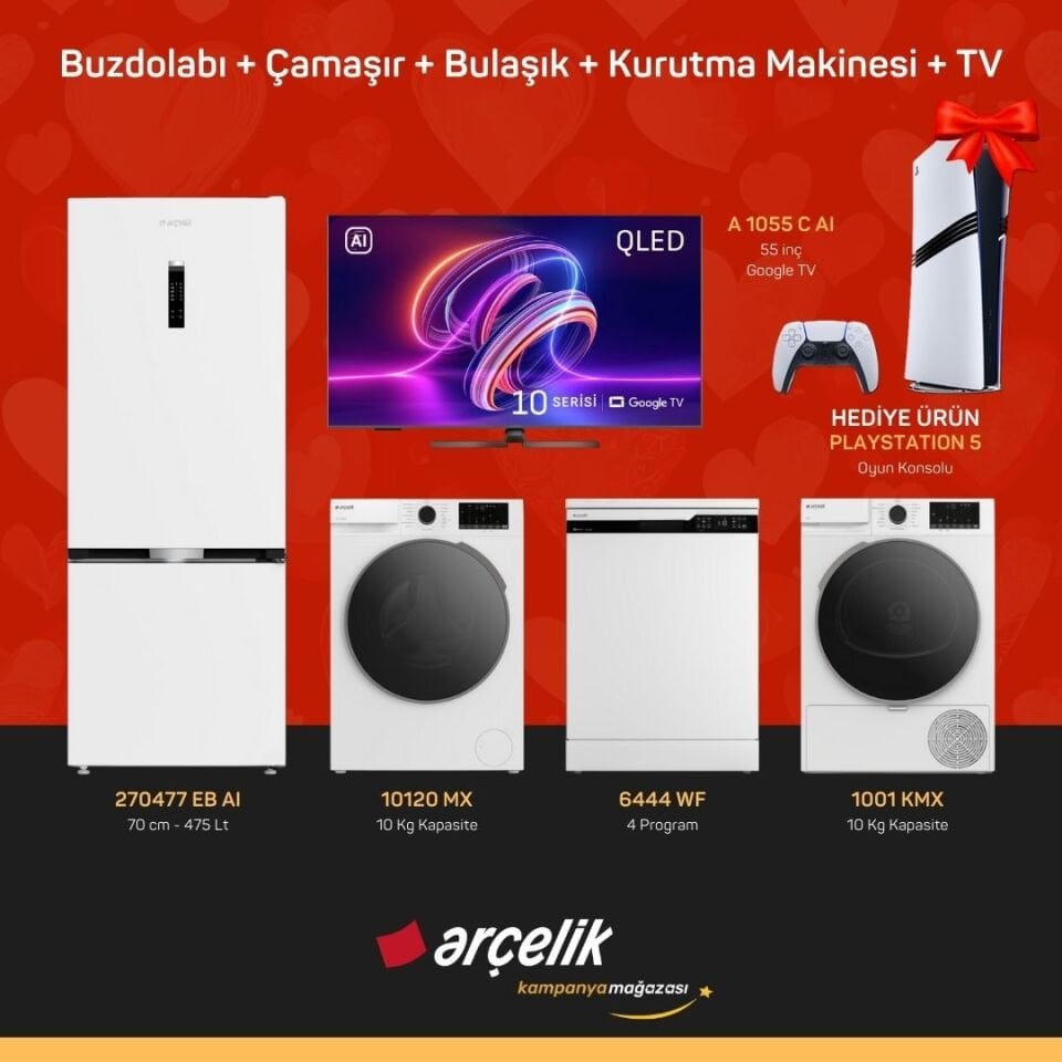 ARÇELİK Playstation Hediyeli Çeyiz Paketleri ( 270477 EB - 10120 MX - 6444 WF - 1001 KMX - A 1055 C AI - PS5 )