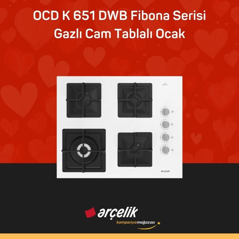 ARÇELİK OCD K 651 DWB Fibona Serisi Gazlı Cam Tablalı Ocak