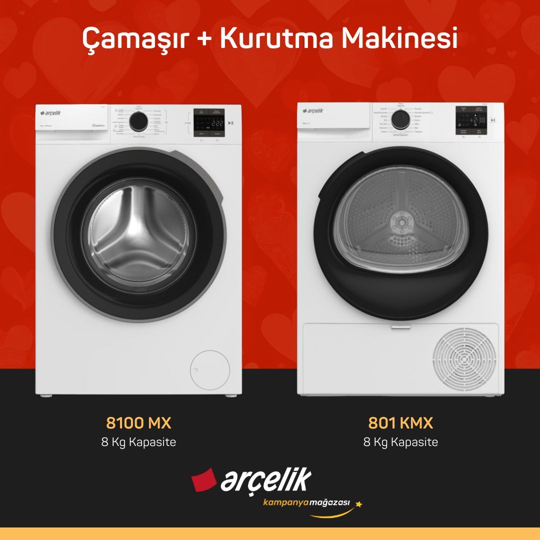 ARÇELİK 8100 MX Çamaşır Makinesi - 801 KMX Kurutma Makinesi