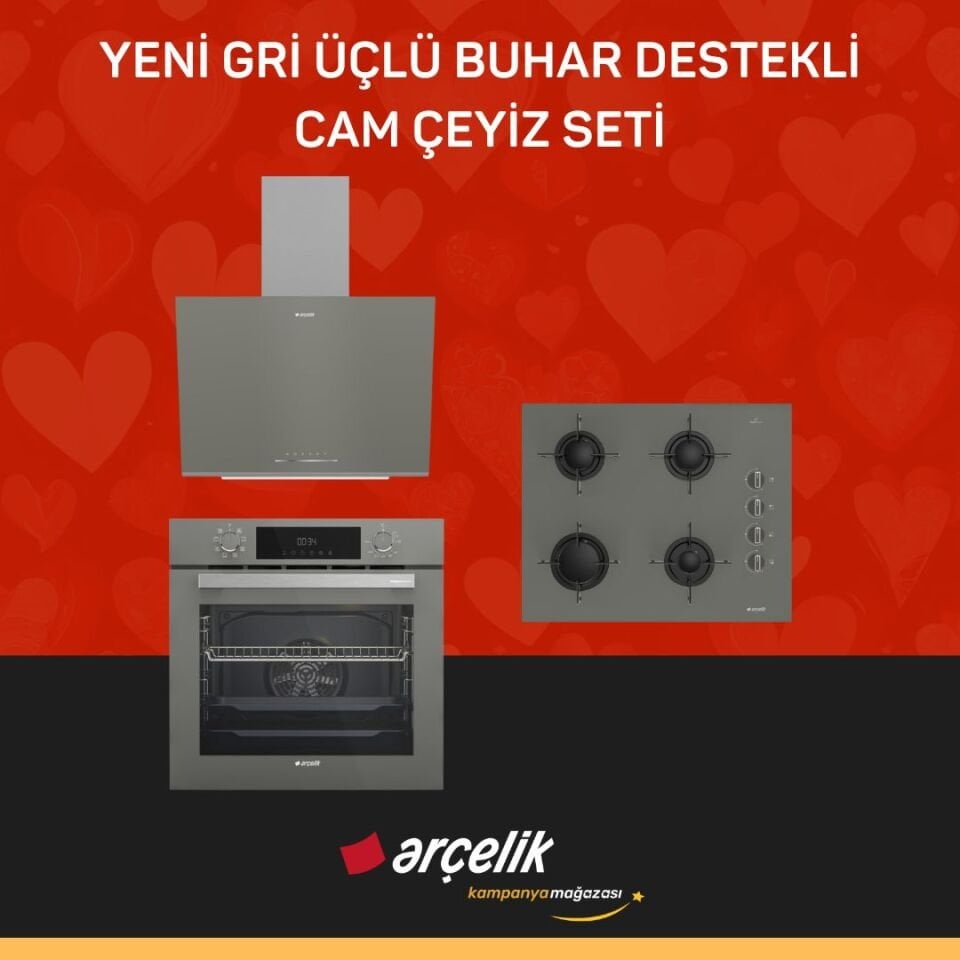ARÇELİK YENİ GRİ ÜÇLÜ BUHAR DESTEKLİ CAM ÇEYİZ SETİ