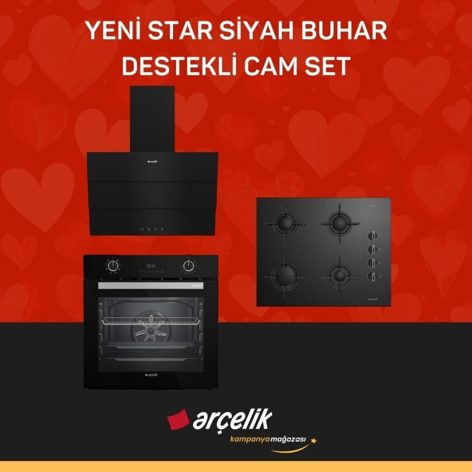 ARÇELİK YENİ STAR SİYAH BUHAR DESTEKLİ CAM SET