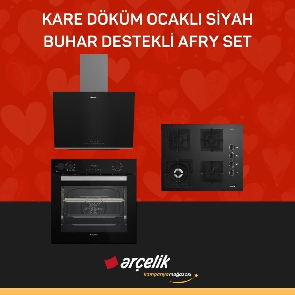 ARÇELİK KARE DÖKÜM OCAKLI SİYAH BUHAR DESTEKLİ AFRY SET