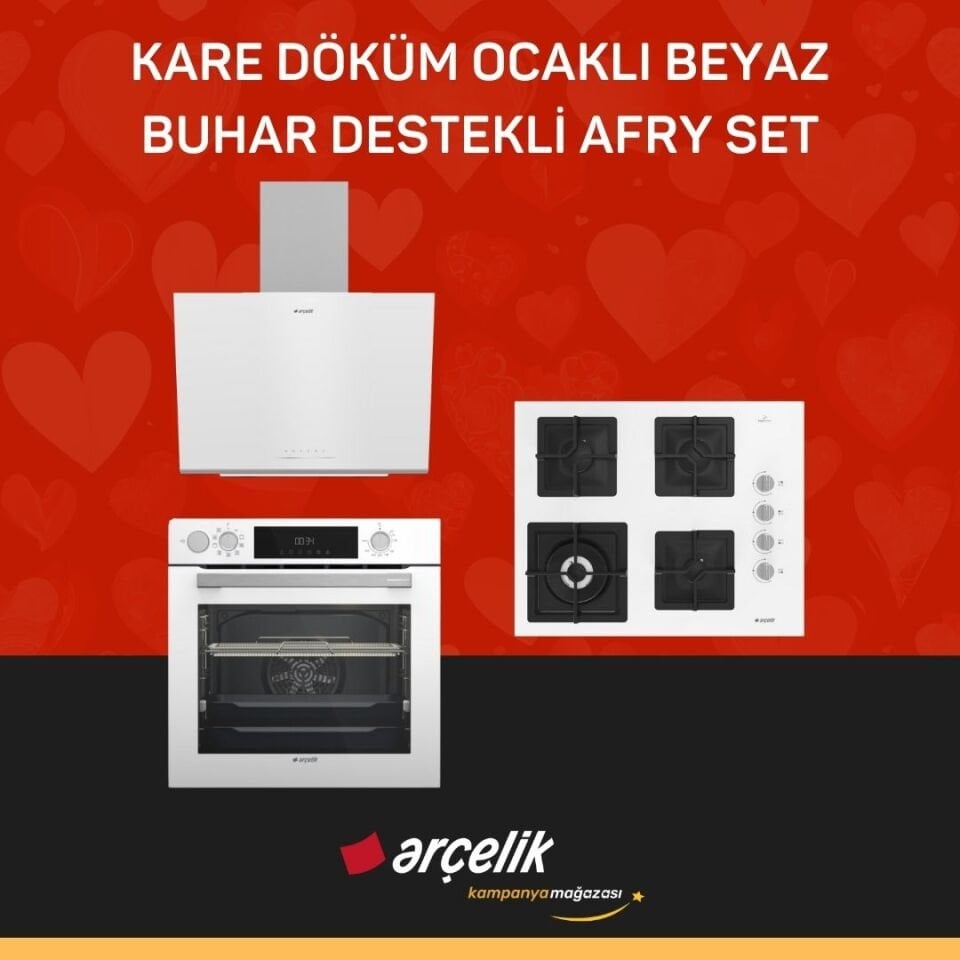 ARÇELİK KARE DÖKÜM OCAKLI BEYAZ BUHAR DESTEKLİ AFRY SET