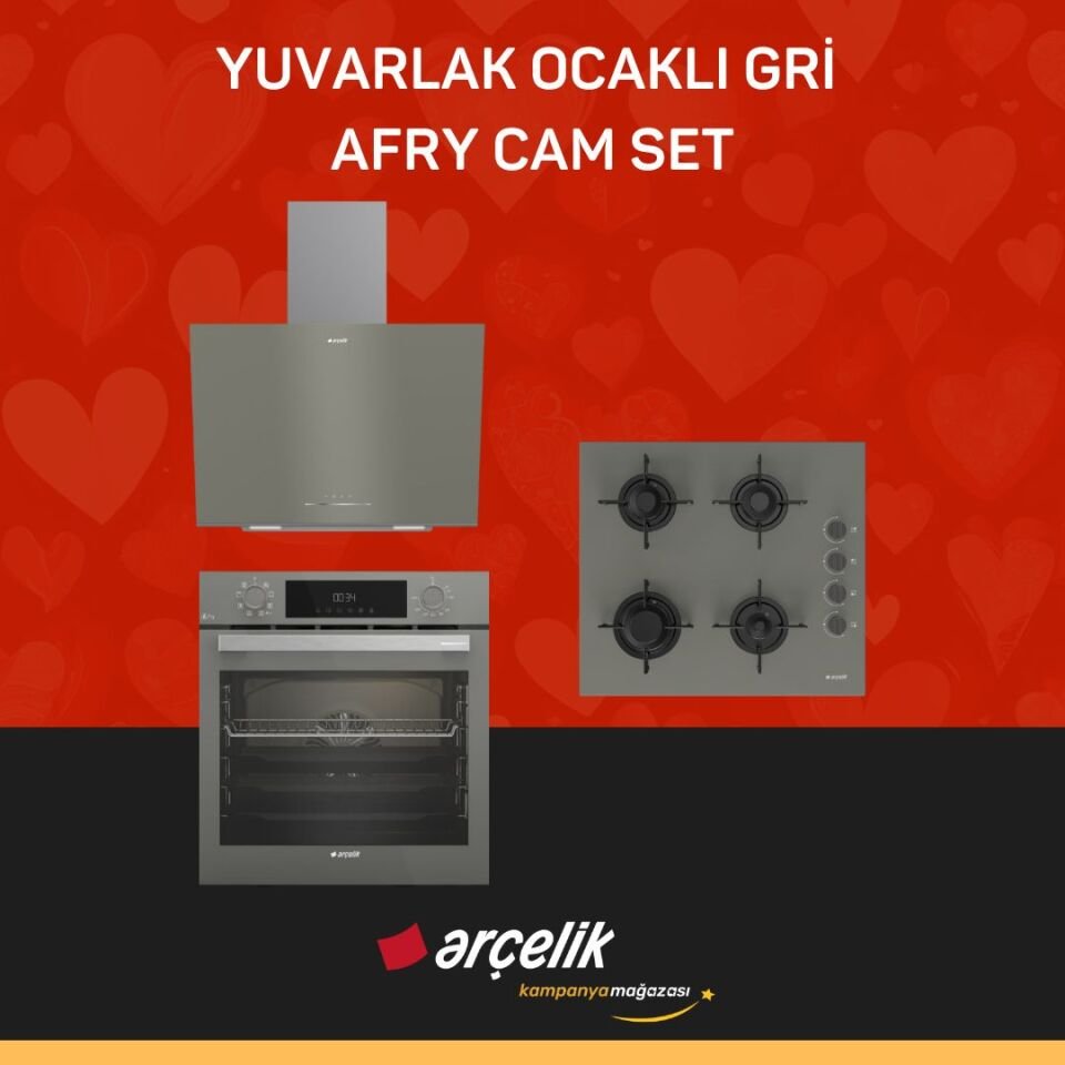 ARÇELİK YUVARLAK OCAKLI GRİ AFRY CAM SET