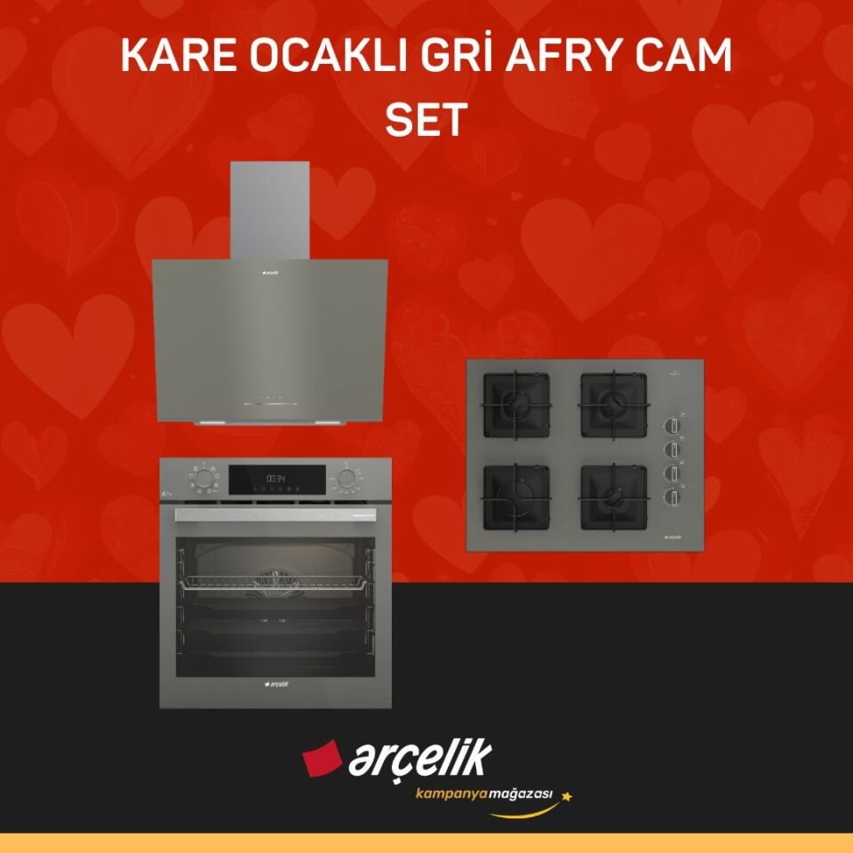 ARÇELİK KARE OCAKLI GRİ AFRY CAM SET