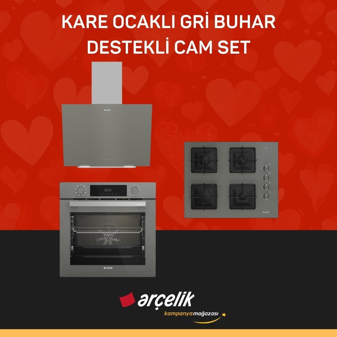 ARÇELİK KARE OCAKLI GRİ BUHAR DESTEKLİ CAM SET